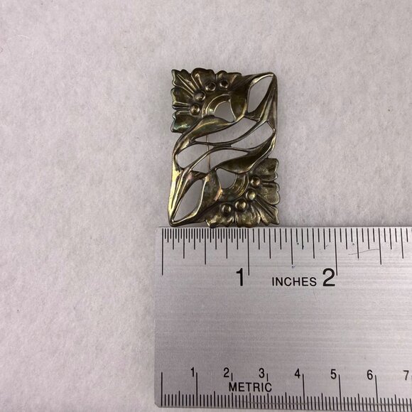 Antique Floral Brass Pin Brooch For Women With Art Nouveau Style & Nature Motif - Picture 4 of 4